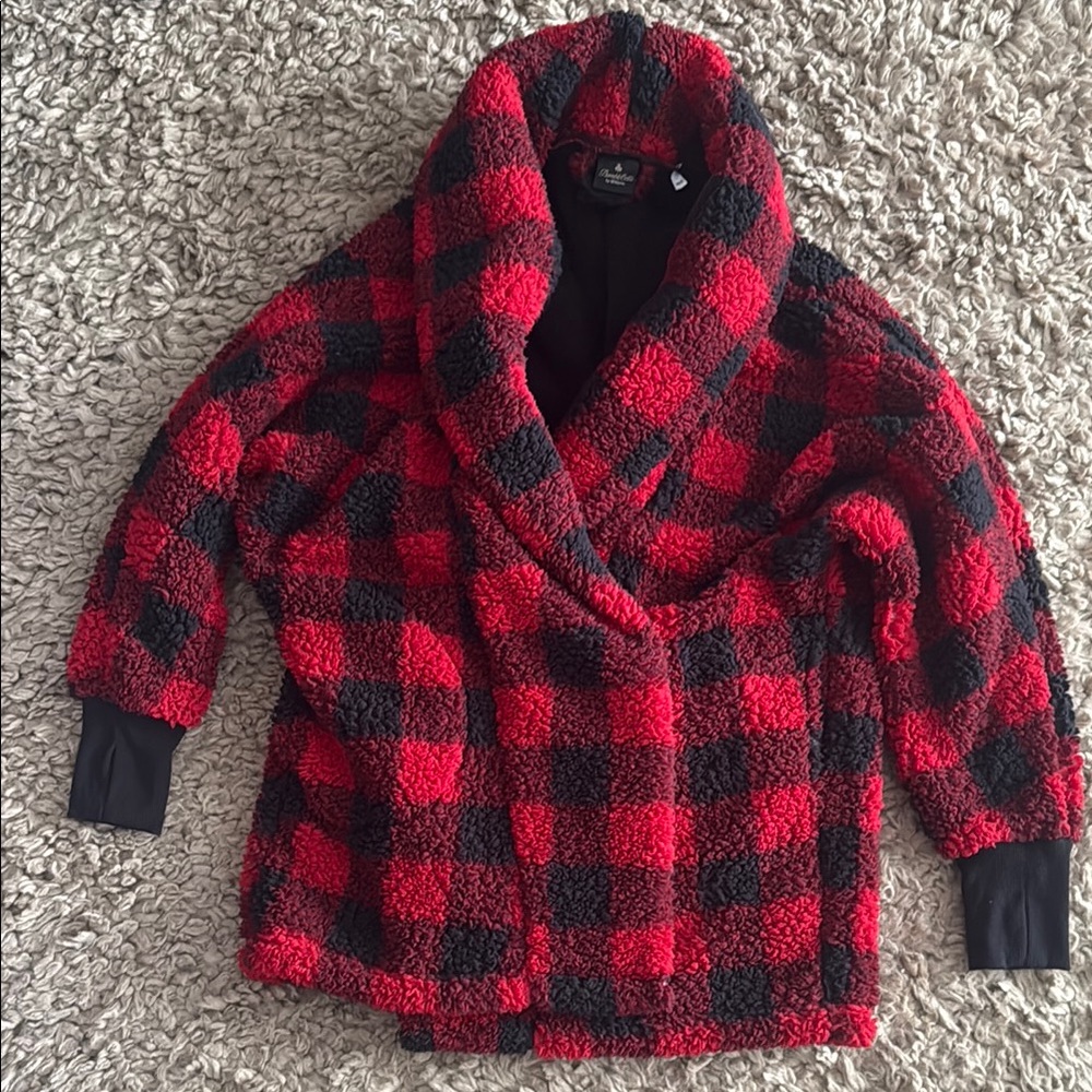 Bumble Bella Cozy Red and Black Plaid Sherpa Jacket